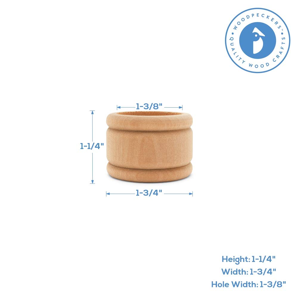 Unfinished Wood Napkin Rings Set Of 24, 1-3/4 Inch Wooden Napkin Rings For Decorating And Crafting, Colonial Style, By Woodpecke